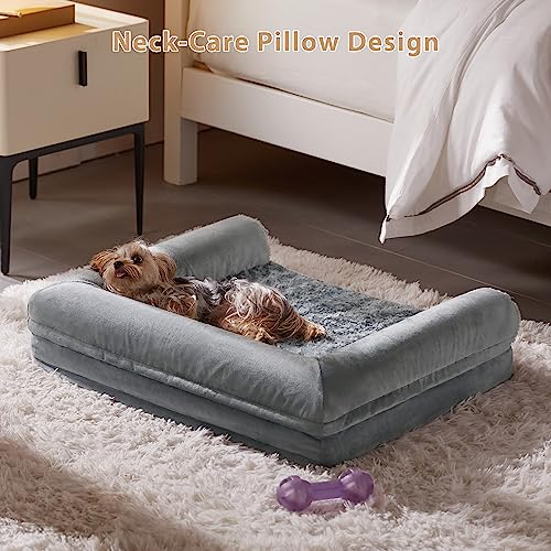 Orthopedic Washable Large Dog Bed for Senior Dog Comfy Sleep (28"l x 23"w x 6.5"th / Grey)