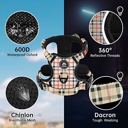 Reflective Dog Harness for Large Dogs (Checkered Beige / X-Large)
