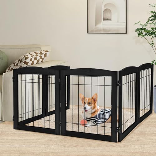 6 Panel Extra Wide Wooden Freestanding Dog Gate (24"Height-6 Panel / Black)