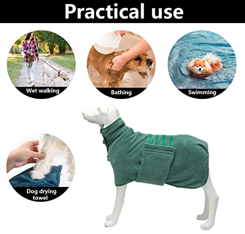 Pineapple Grid Fast Drying Super Absorbent Dog Cat Bath Robe Towel (Medium / Green(Pineapple grid))