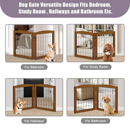 2 Panel Freestanding Foldable Wood Dog Gate (24"Height-2 Panel / Oak Cherry)