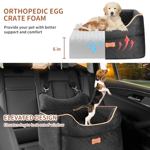 Dog Car Seat for Small Dogs Up to 25 lbs with 6 (Black)