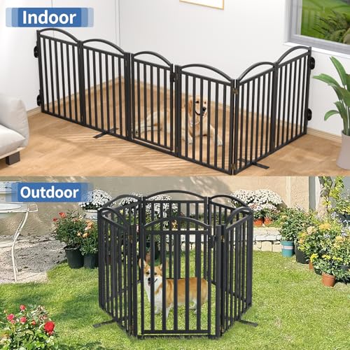 Metal Freestanding Dog Gates (Black / 120''W × 32''H)