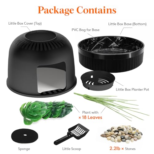 Hidden Plant Cat Litter Box with Plastic Scoop& Litter Liner (Black)