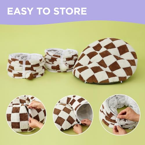 Lesure Donut Cute Jacquard Large Cat Tunnel Bed Kitten Toys for Dog Bunny (large (39.5"L x 39.5"W x 10"H) / Brown Checks)
