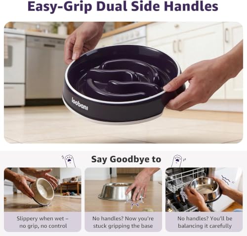 3.5 Cups Ceramic Slow Feeder Dog Bowls Large Dogs with Grip Handles (purple / L (3.5 cups))
