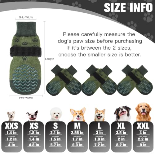 Anti Slip Dog Socks to Prevent Licking Paws for Hot Pavement (Olive Green / Large)