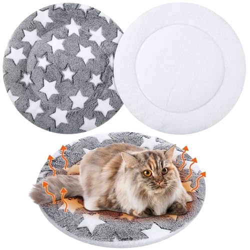 2 Pack Self Heating Cat Pad Self Heating Cat Bed Machine Washable Heat Pet Mat Reversible Body Thermal Warm Round Dog Bed Crate Blanket for Feral and Indoor Cats (20'' / Large Star)