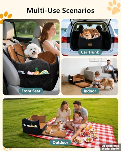 Dog Car Seat for Smal Dogs Up to 35lb (Black/Brown)