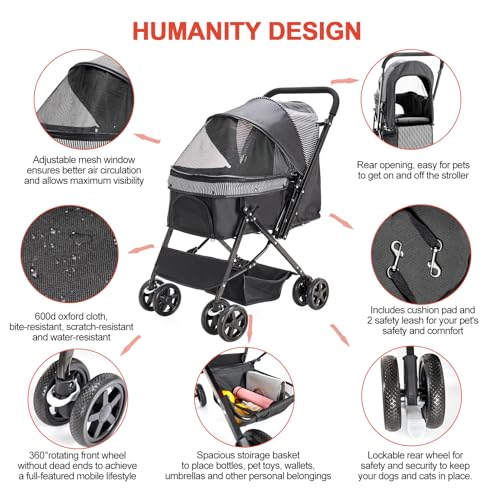 Pet Stroller with Reversible Handle for Dogs (Black)
