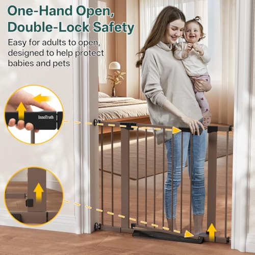 27 36.6 in Wide Baby Gate for Stairs and Doorways (Brown / 27-36.6"W x 28"H)