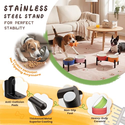 Ceramic Elevated Dog Bowl Set (Thread red+green / 3.5 Cups)