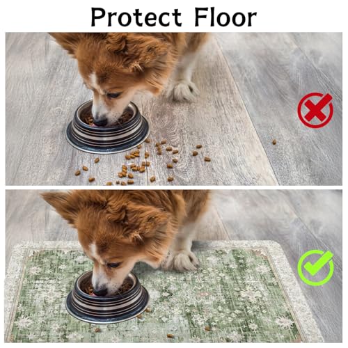 Pet Food Mats for Floor (Green / 24"l X 16"w)