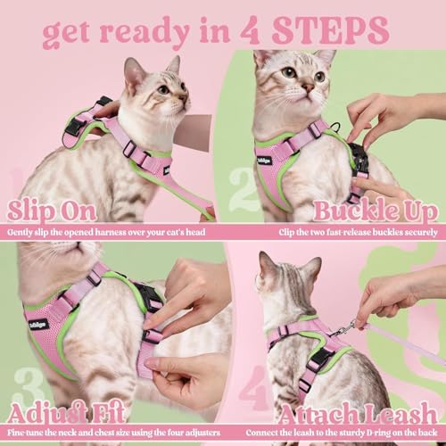 Cat Harness and Leash Set (S / Pink & Light Green)
