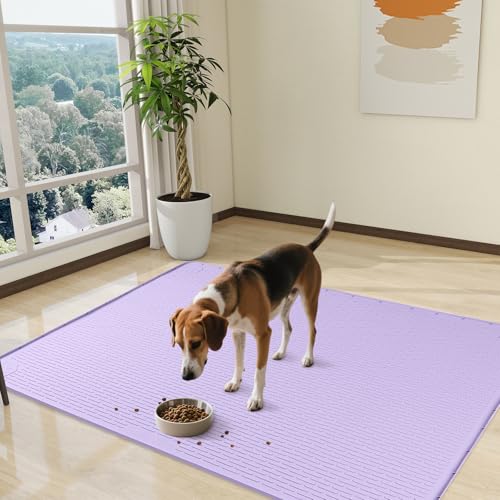 Dog Food Mat 50''x35'' Extra Large Dog Mat for Food and Water (50"L x 35"W / Purple)