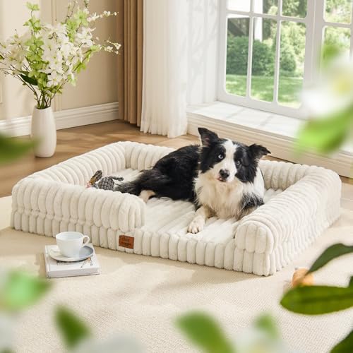 Faux Fur Orthopedic Dog Bolster Bed (Rectangular Cream / XL(41*30*7))