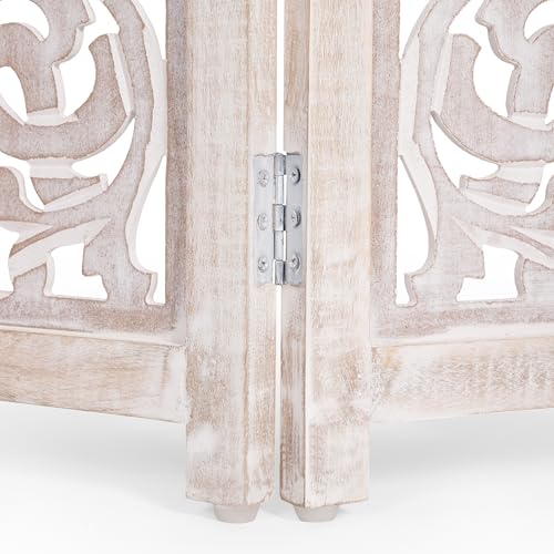 Lightnpro 4 Panel Carved Wooden Dog Gate with Stopper (White Wash / 24x72 - Milo)