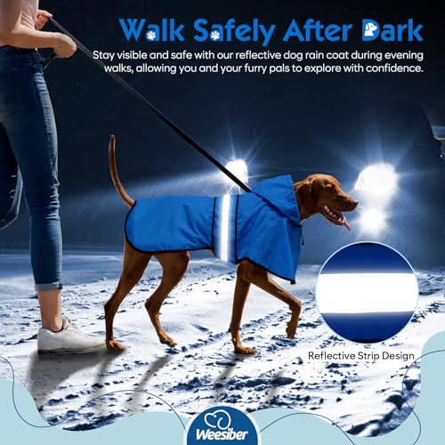 Dog Raincoat Adjustable Waterproof Dog Rain Jacket Poncho with Reflective Strip and Leash Hole (X-Large / Blue)