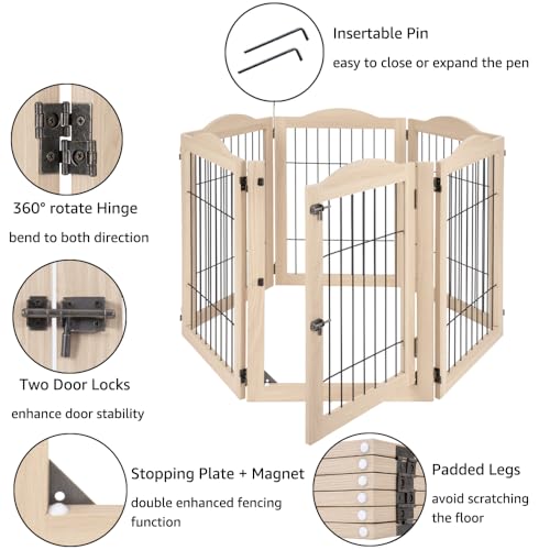 132" Extra Wide Dog Gate and Pet Playpen with Walk Through Door (Nature / 132"W×31.5"H)