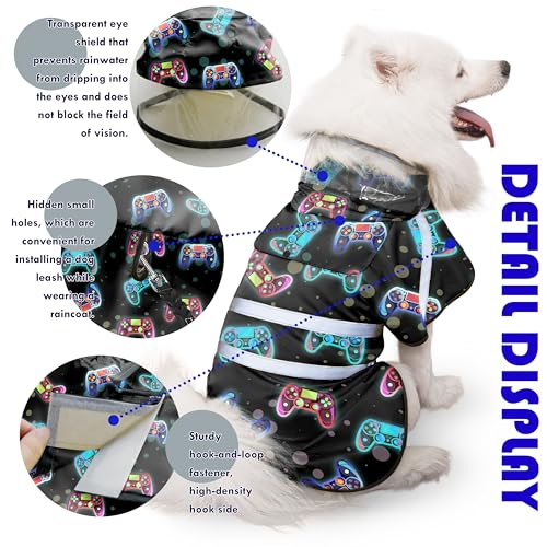 Dog Raincoat Adjustable Rain Jacket with Hooded Double Layer for Large Medium Small Dogs Puppies (Game Black / XX-Large)