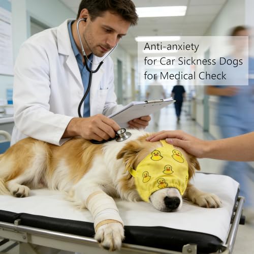 Dog Calming Cap Eye Mask Ducks Nylon Shading Pet Anxiety Mask Muzzle for Grooming Anti Car Sickness (Yellow Duck / M)