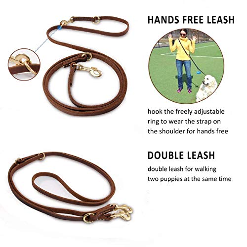 Multi Function 8ft Leather Dog Leash (Brown / 8ft*5/8inch)