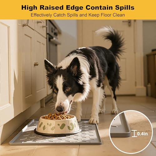 Silicone Dog Cat Food Bowl Mat (M-24''X16'' / Light Gray)