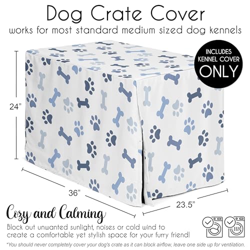 36in. Medium Dog Crate Cover (Navy Paw Bone / 36in. x 23.5in. x 24in.)