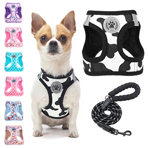 Small Dog Harness and Leash Set (XX-Small(Chest Girth 11.5"-13") / Black White)