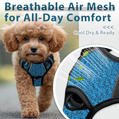 Dog Harness No Pull with ID Tag Pocket (Small(Chest:19.5-26”) / Blue/Black)