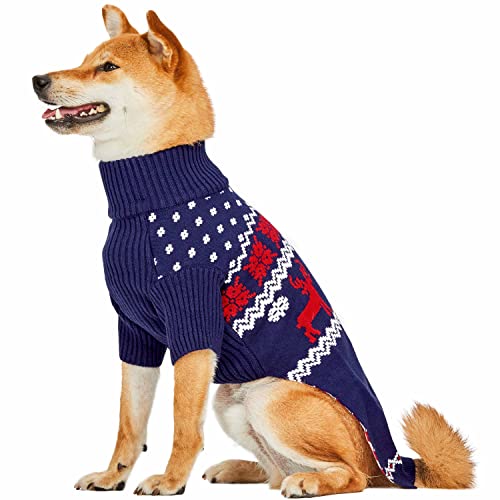 Christmas Reindeer and Snowflake Dog Sweater in Royal Blue (12 inch (Pack of 1) / Reindeer - Royal Blue)