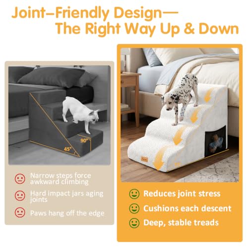 High Density Foam Dog Steps 4 Tiers (White / 28.5*15.7*20.5)