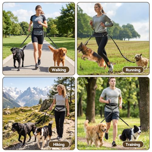 Hands Free Double Dog Leash with Waist Bag 82.7" Medium Large 2 Dogs - PetSolution