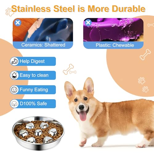 2 Pack Stainless Steel Slow Feeder Dog Bowls