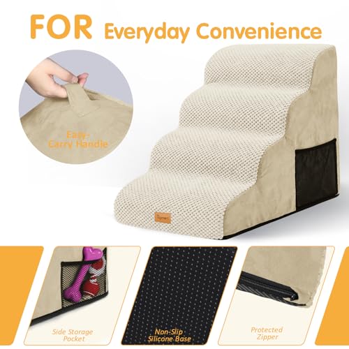 High Density Foam Dog Stairs 4 Tiers (Beige / 28.5*15.7*20.5)