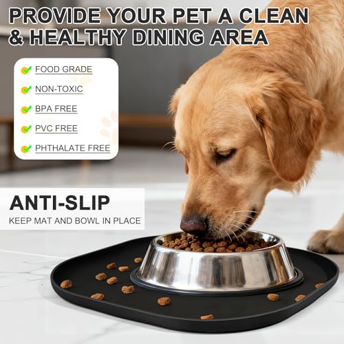 Waterproof Silicone Pet Food Mat with Raised Edge for Dog & Cat (Black / 12"L x 12"W)