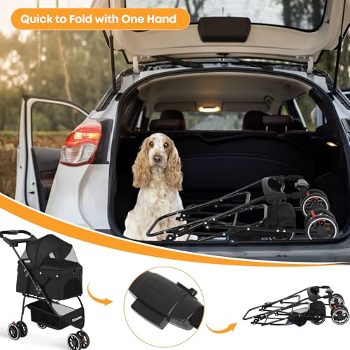 Pet Stroller Dog Stroller for Small Medium Dogs Cats (Black)