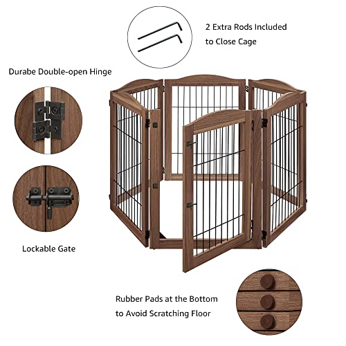 132" Extra Wide Dog Gate and Pet Playpen with Walk Through Door (Walnut / 132"W×31.5"H)