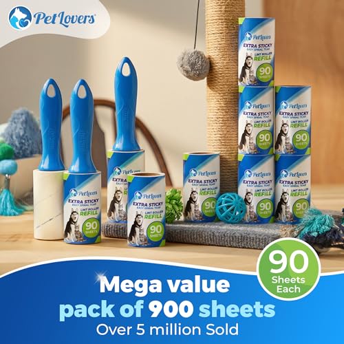 Extra Sticky Lint Roller Mega Value Set 900 Sheets for Pet Hair Removal and Clothes