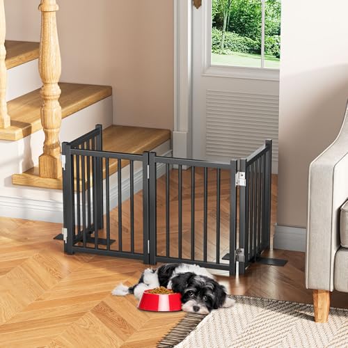 Short Dog Gate Indoor (Black / 4 Panel-16''H, Up to 48’’ W)