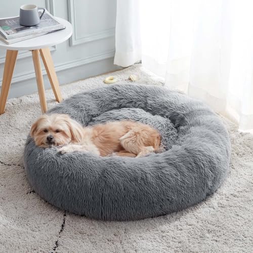 Western Home Calming Donut Cat Bed Small Dog Bed Washable (Navy Grey / 20.0"l x 20.0"w x 6.0"th)