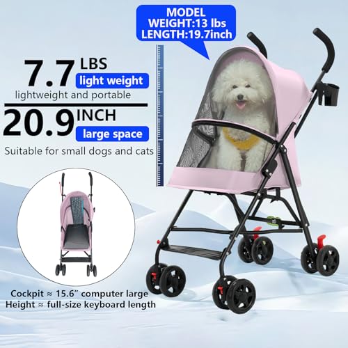 Cat Stroller Foldable Lightweight for Small Dogs Cats 0 (pink)