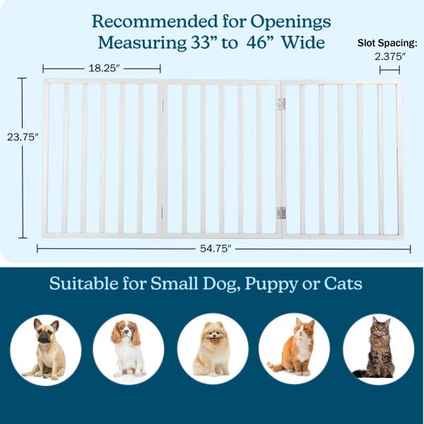 Pet Gate - 3-Panel Indoor Foldable Dog Fence for Stairs, Hallways, or Doorways - 55x24-Inch Retractable Freestanding Dog Gates by PETMAKER (White) (White / 3 Panel)