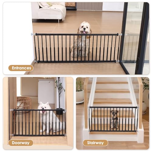 14'' 19.5'' Height Adjustable Dog Gate (Black / 14''-19.5''H × 18''-53''W)
