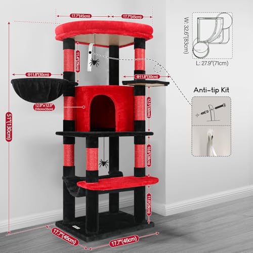 Gothic Corner Cat Tree with Scratching Post (51inch / Red Black)