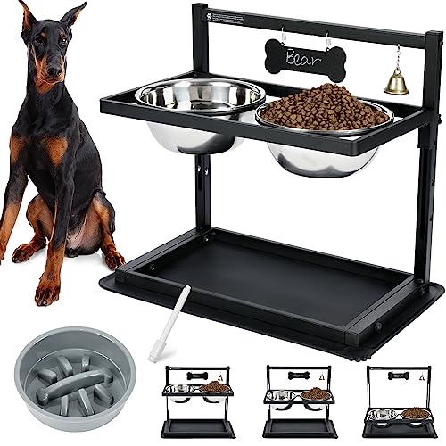 Elevated Dog Bowls with Slow Feeder for Large and Medium Dogs (Black & Grey - Slow Bowl & Mat / Large Dogs)