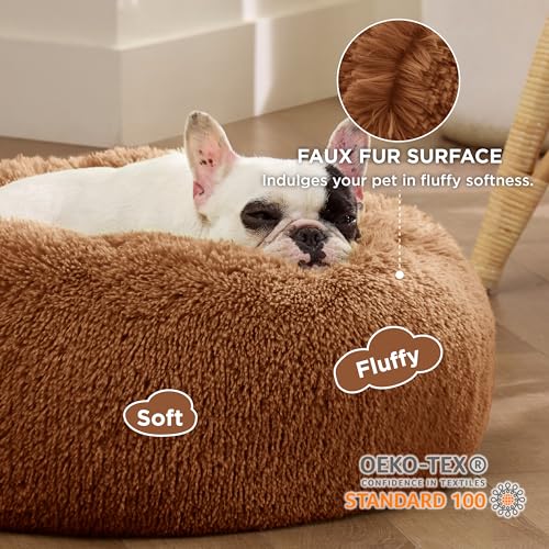 Calming Small Dog Bed Donut Washable Cat＆Puppy Bed (23"L x 23"W x 8"Th / Copper)
