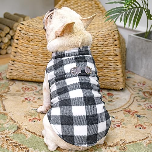 Small Dog Sweater Fleece Vest Winter Jacket (Large / WHITE BUFFALO PLAID)