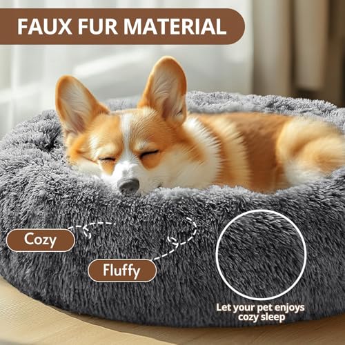 Calming Dog Bed for Small Dogs (Dark Grey / 23.0"L x 23.0"W x 8.0"Th)