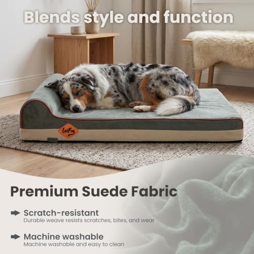 Orthopedic Memory Foam Extra Large Dog Bed with Pillow and Durable Water Proof Liner & Removable Washable Cover & Smart Design (Green / Green)